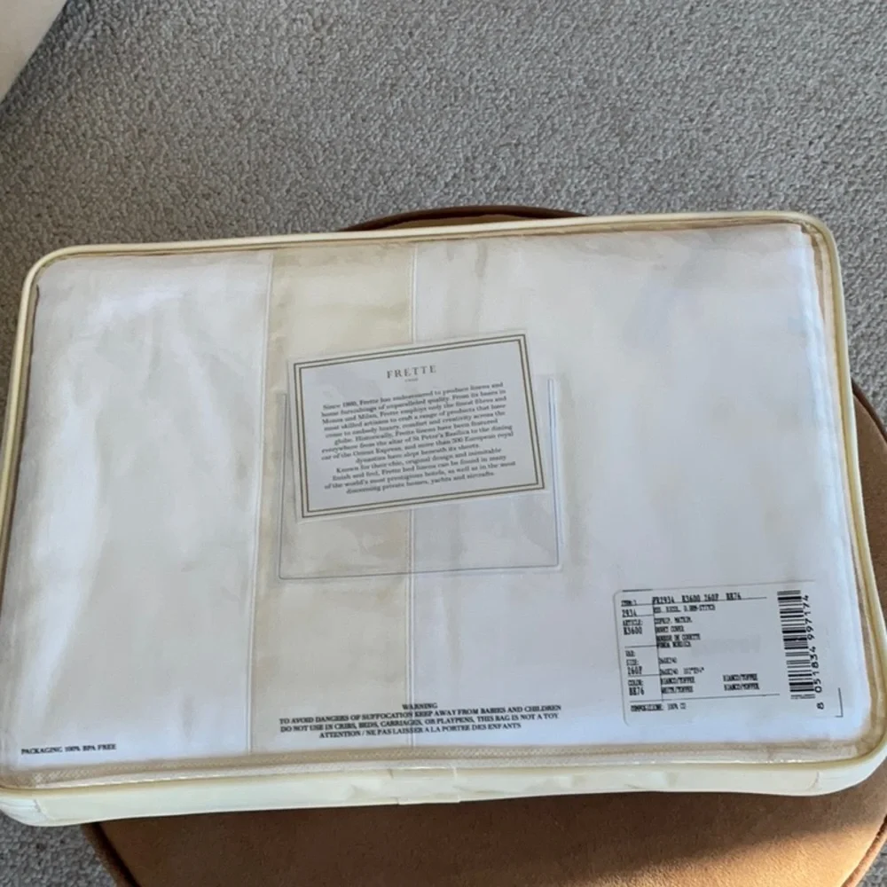 NEW FRETTE KING DUVET COVER IVORY AND WHITE BIANCO/ TOFFEE